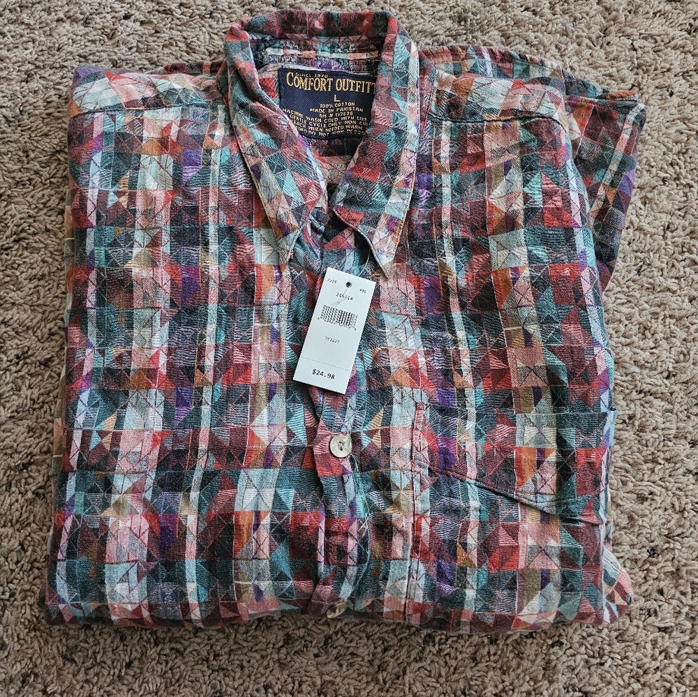 💜Comfort Outfitter 80s 70s Design Multicolor Men's Button Down Shirt